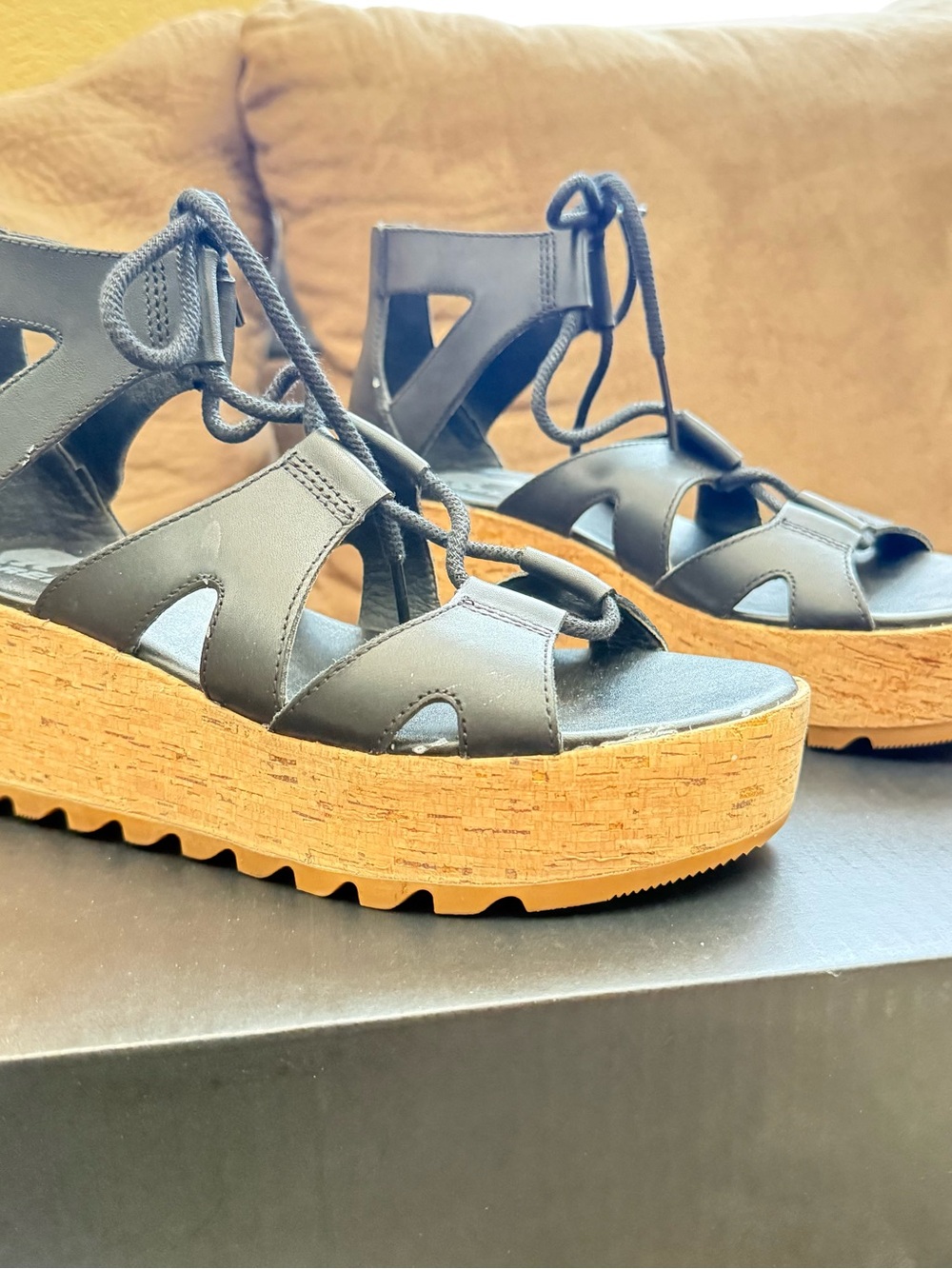 Sorel Black Lace-Up Gladiator Platform Sandals